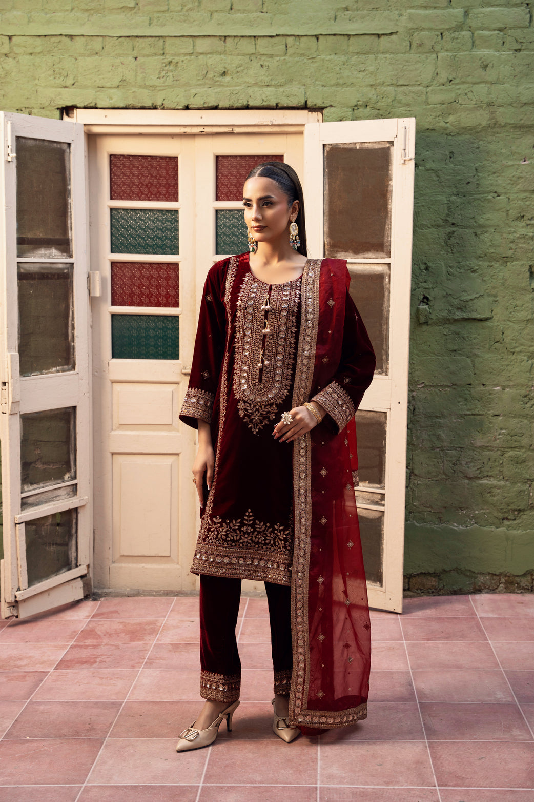 Vareen Maroon Velvet