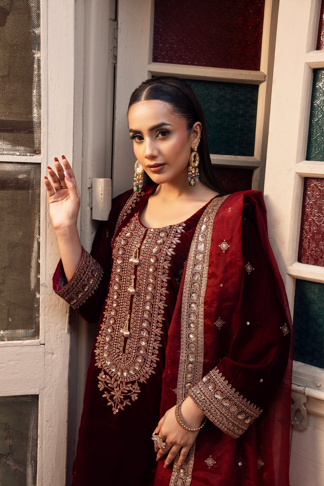 Vareen Maroon Velvet