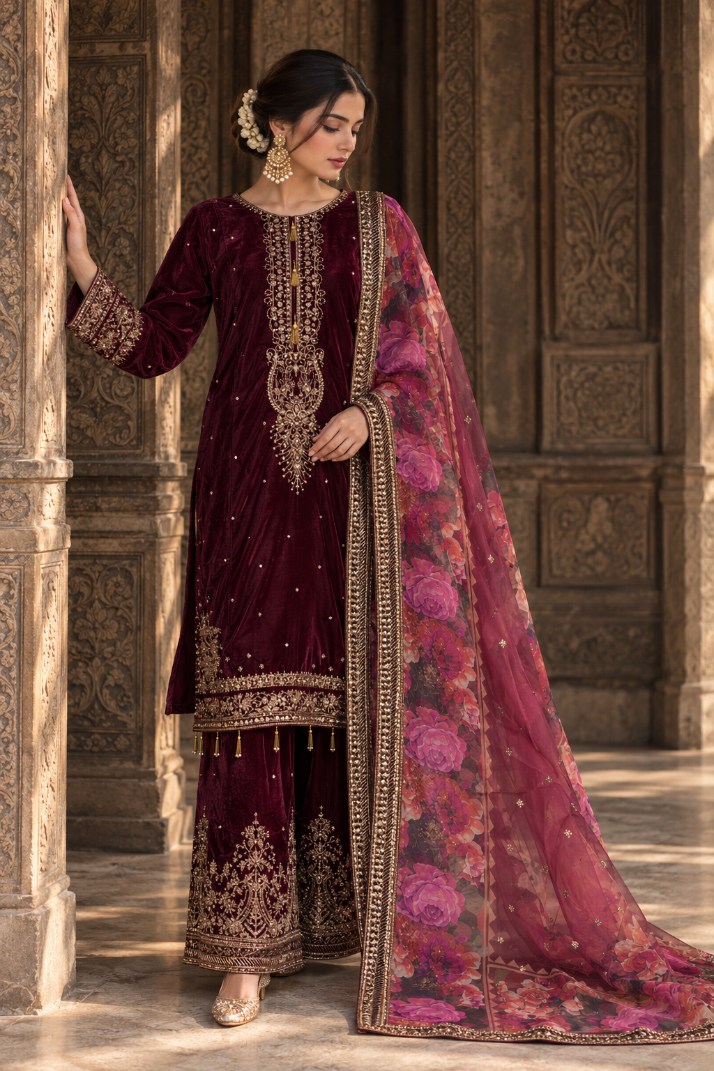 Zarafsha Maroon Velvet